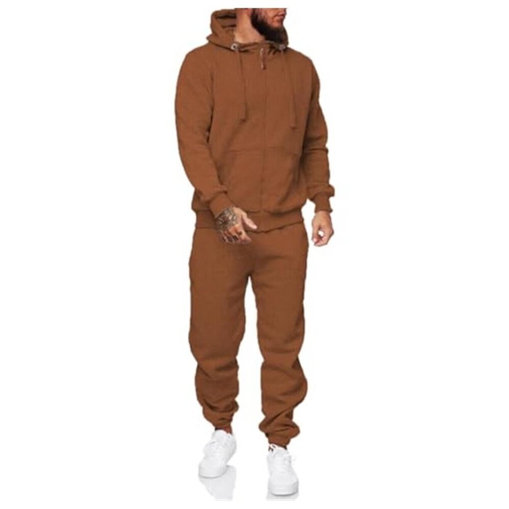 Stylish Men's Athletic Tracksuit Brown 2-Piece Jogging Set